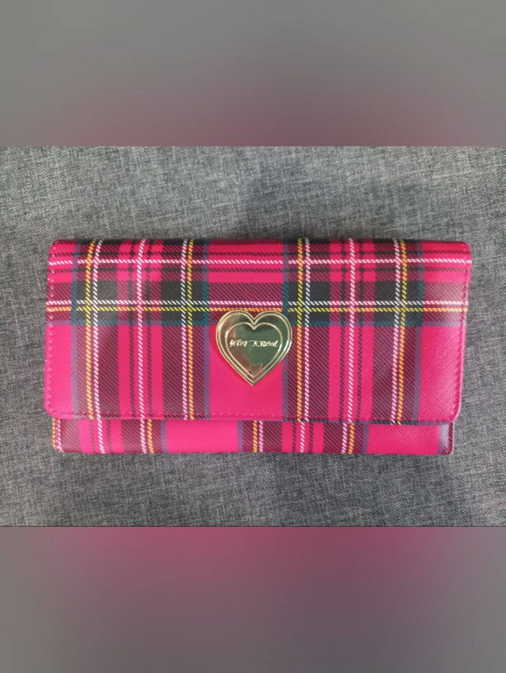Pink Punk Royalty 💖🎸 Authentic Betsey Johnson Tartan Plaid Heart Clutch Wallet